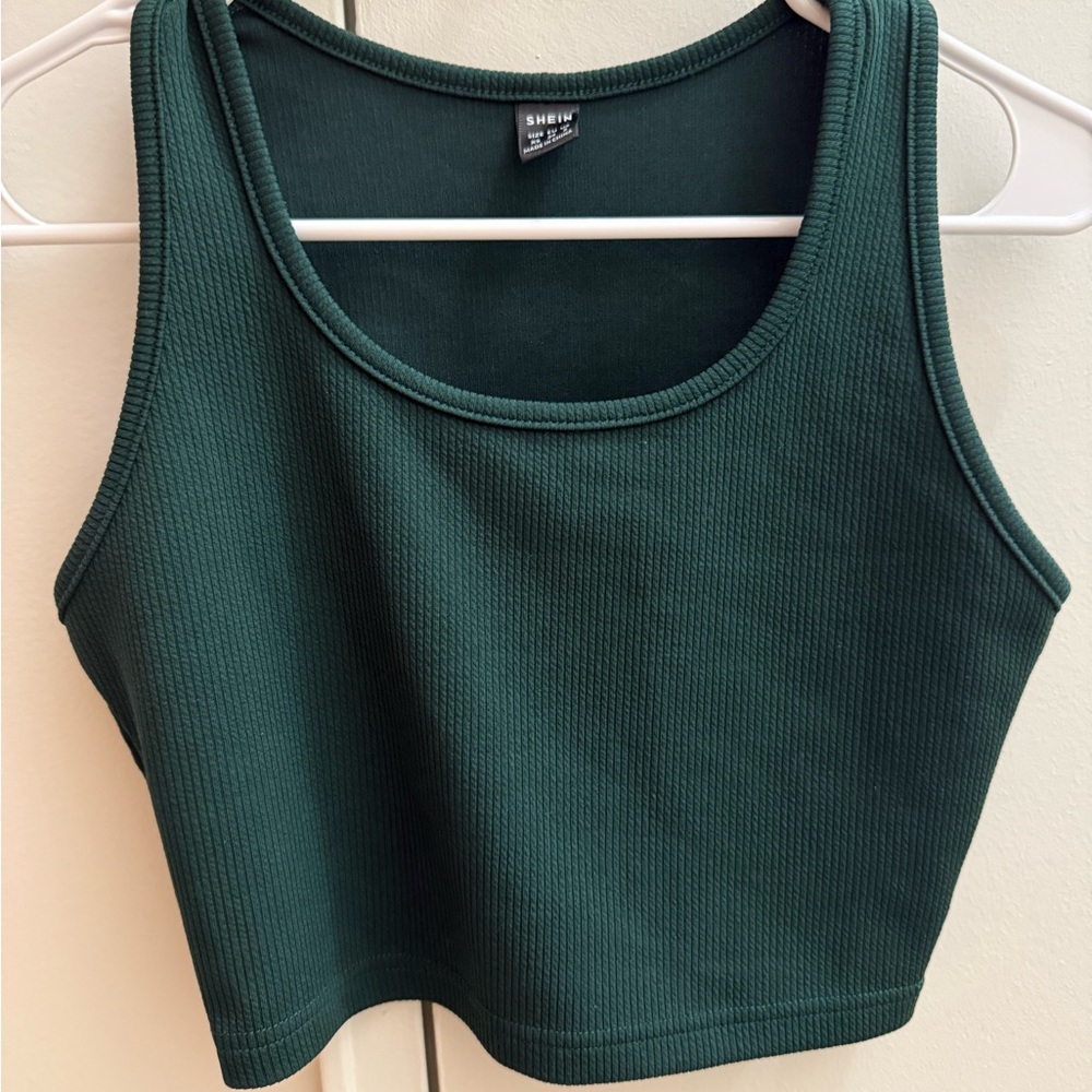 Green Ribbed Crop Top And Shorts Co-Ord Set